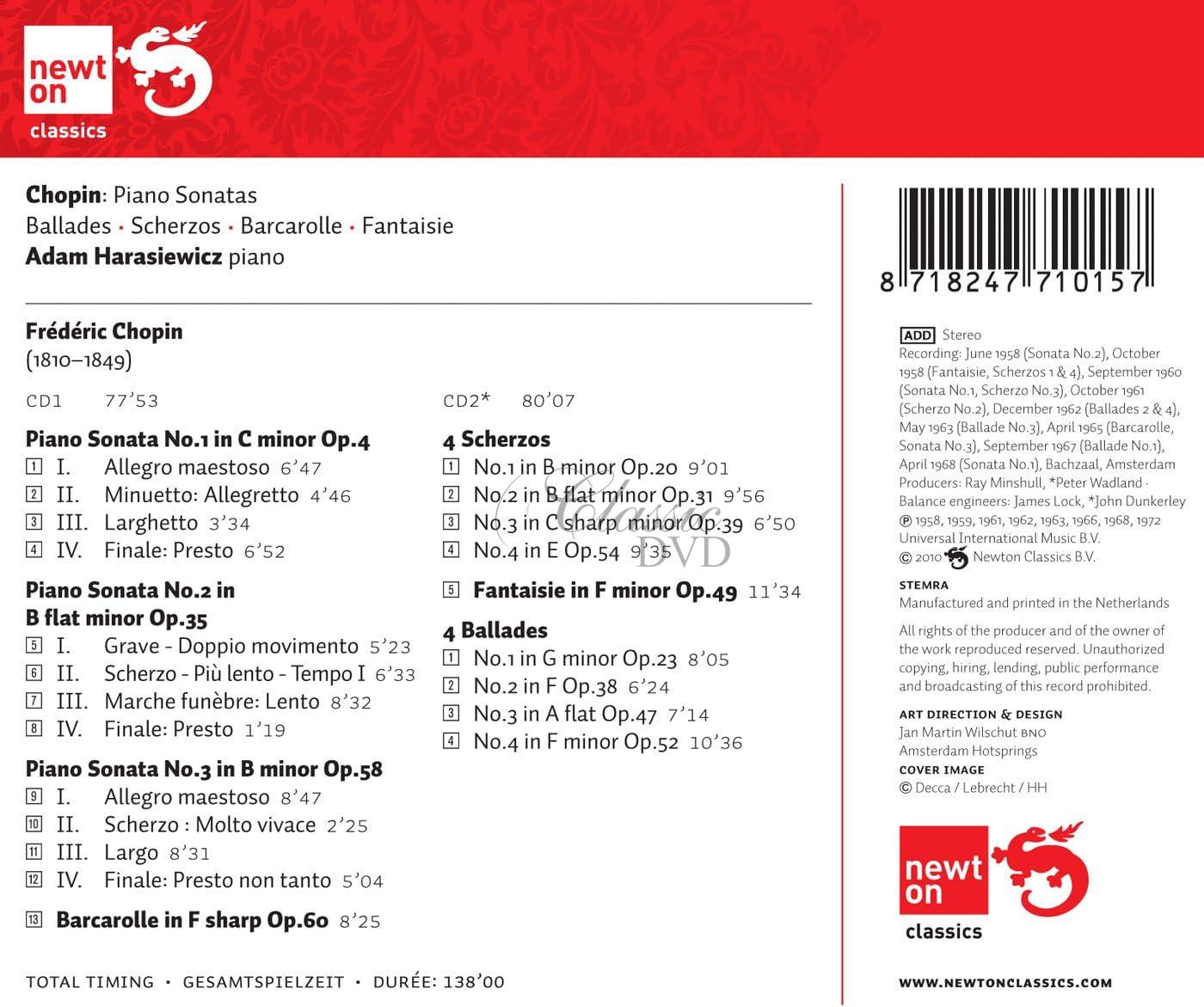 Chopin - Pianosonatas, Scherzos, Ballades. HARASIEWICZ, ADAM (2CD)