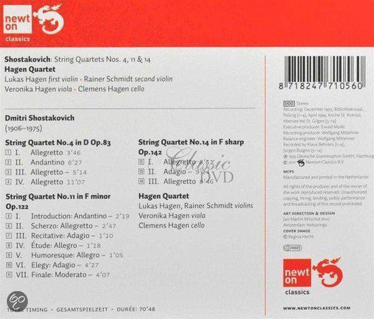 Shostakovich: String Quartets Nos. 4, 11 & 14. HAGEN QUARTET (CD)