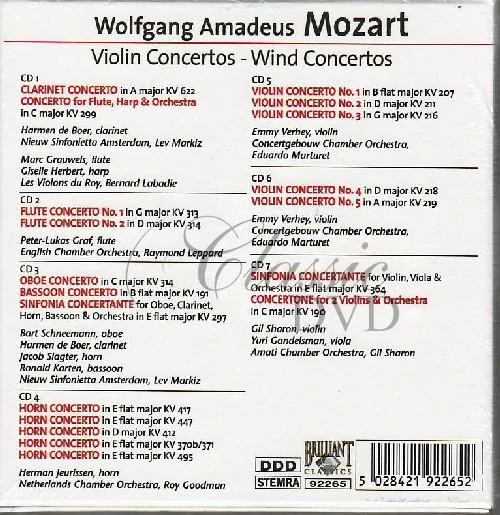 MOZART,W.A.: Violin concertos; Wind Concertos (7CD)