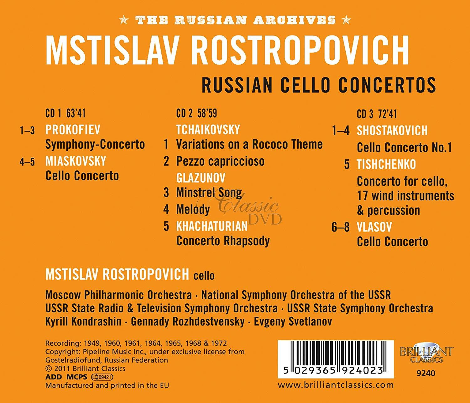 MSTISLAV ROSTROPOVICH: Rostropovich plays Russian Cello Concertos (3CD)