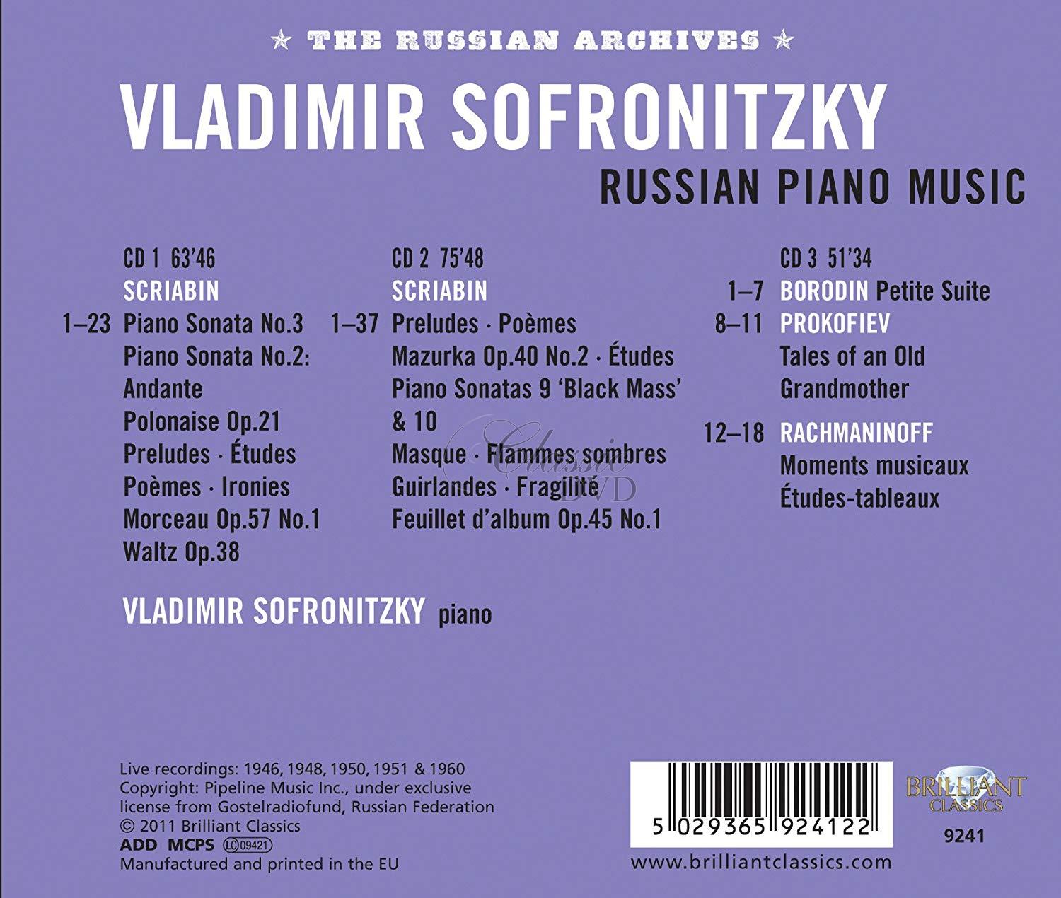 VLADIMIR SOFRONITSKY Scriabin, Rachmaninov, Prokofiev, Borodin (3CD)