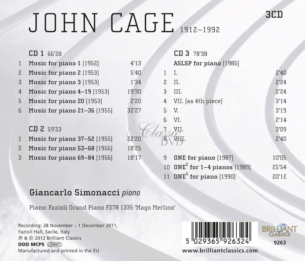 CAGE,J.: Music for Piano, vol.4 (3CD)