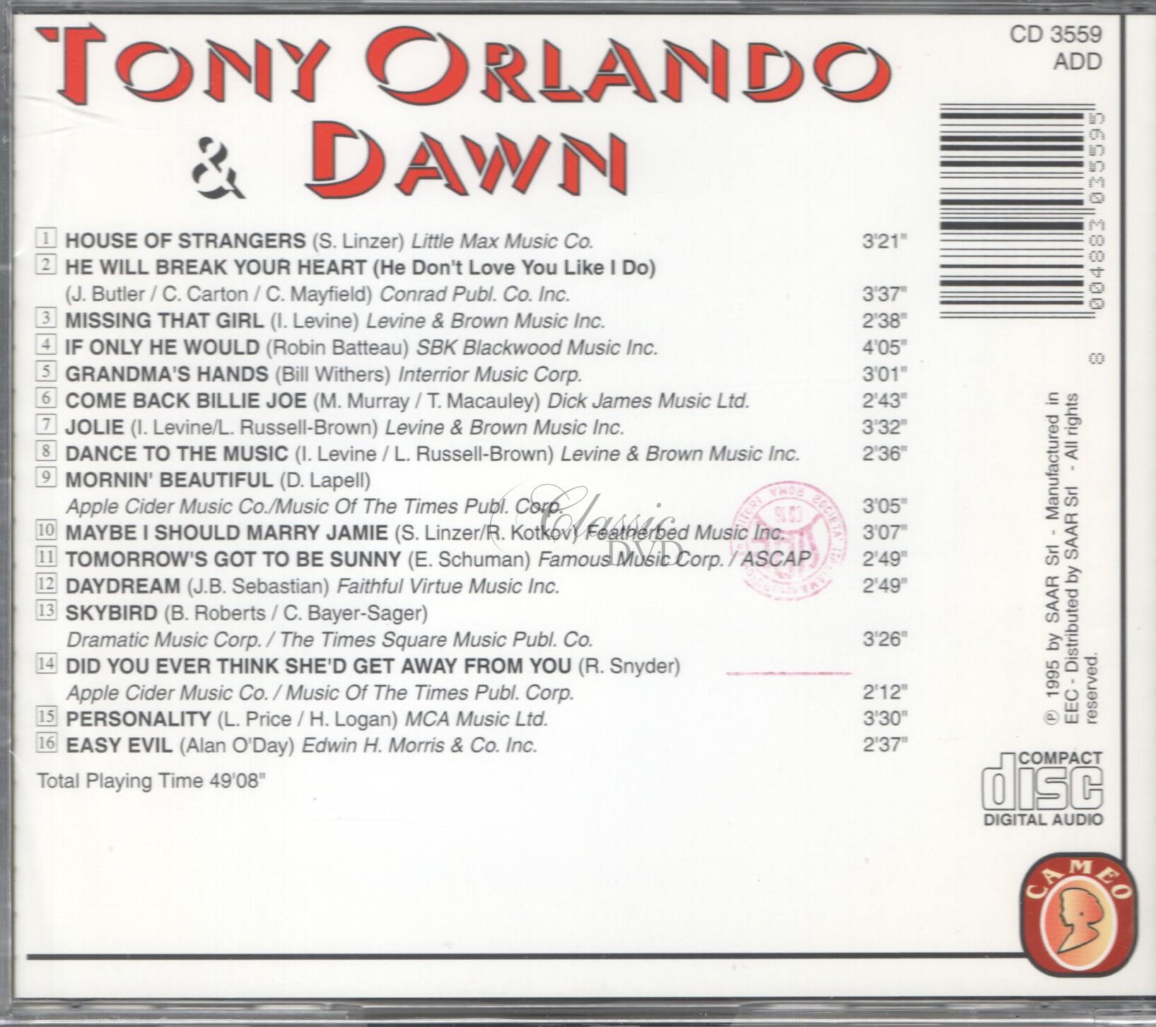 TONY ORLANDO & DAWN: House of strangers - Originální nahrávky (CD)