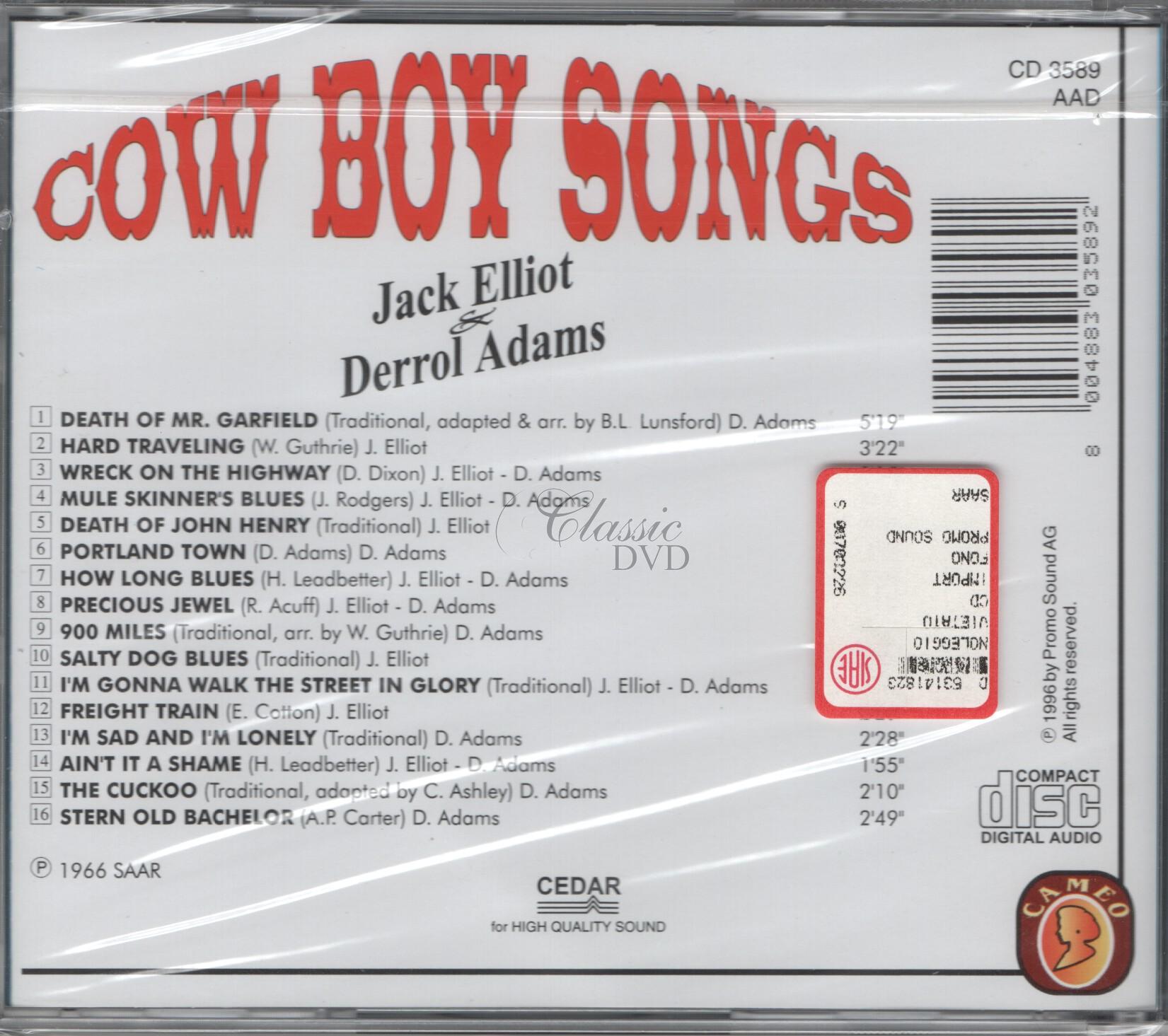 COWBOY SONGS Jack Elliot & Derrol Adams - Originální nahrávky (CD)