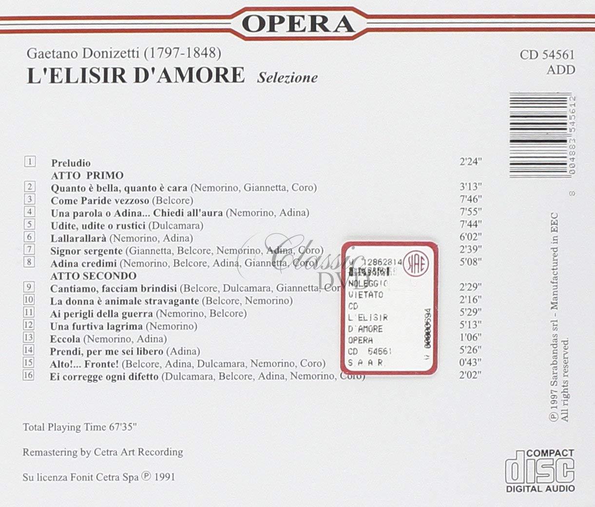 DONIZETTI,G.: L`Elisir D`Amore - Nápoj lásky Selezione (CD)
