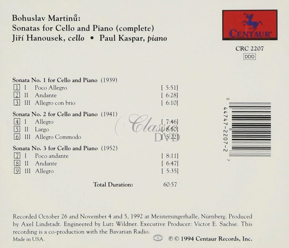 MARTINŮ,B.: Complete Sonatas for Cello & Piano (CD)