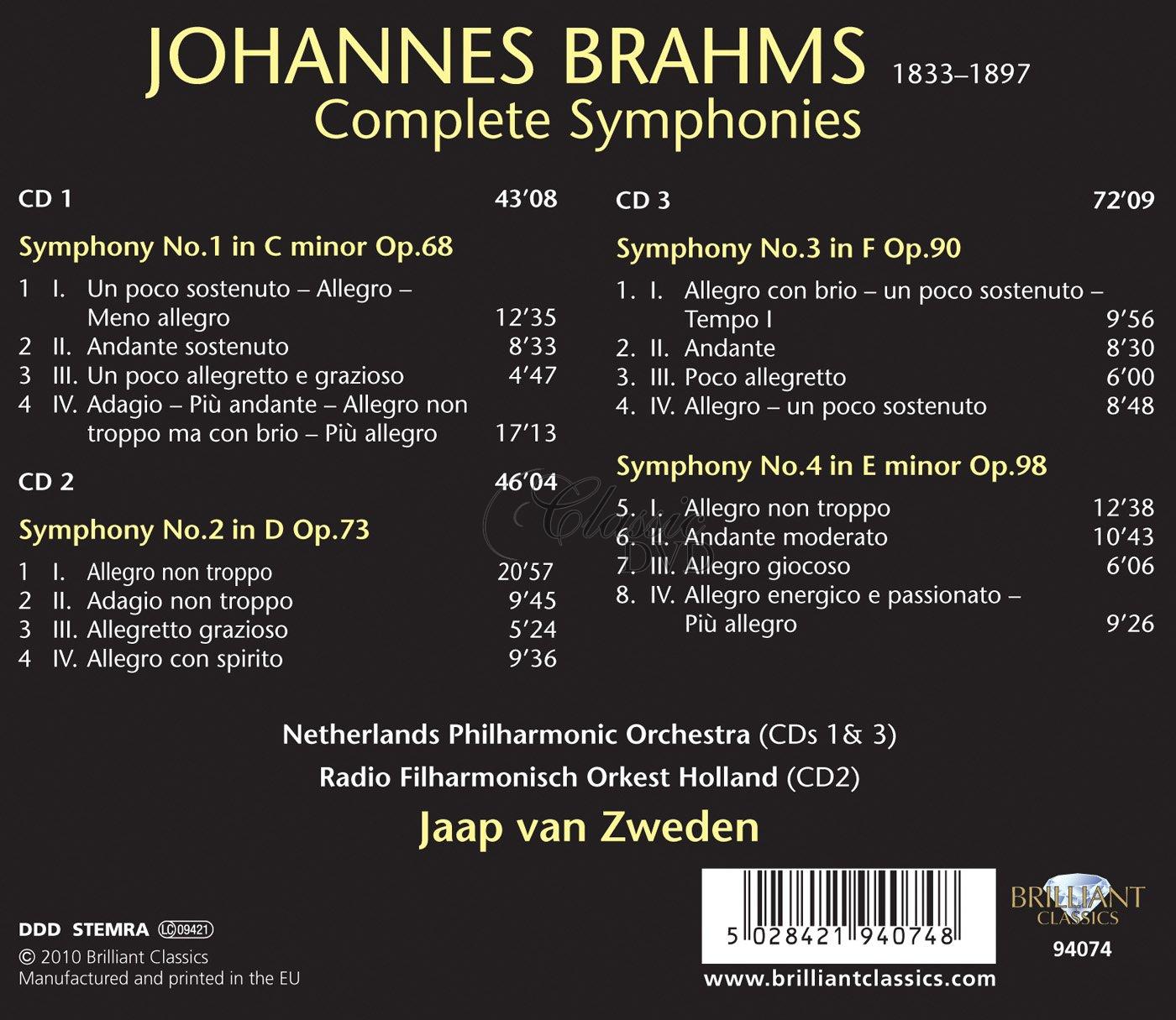 JOHANNES BRAHMS Complete Symphonies - Symfonické dílo / Jaap van Zweden (3CD)