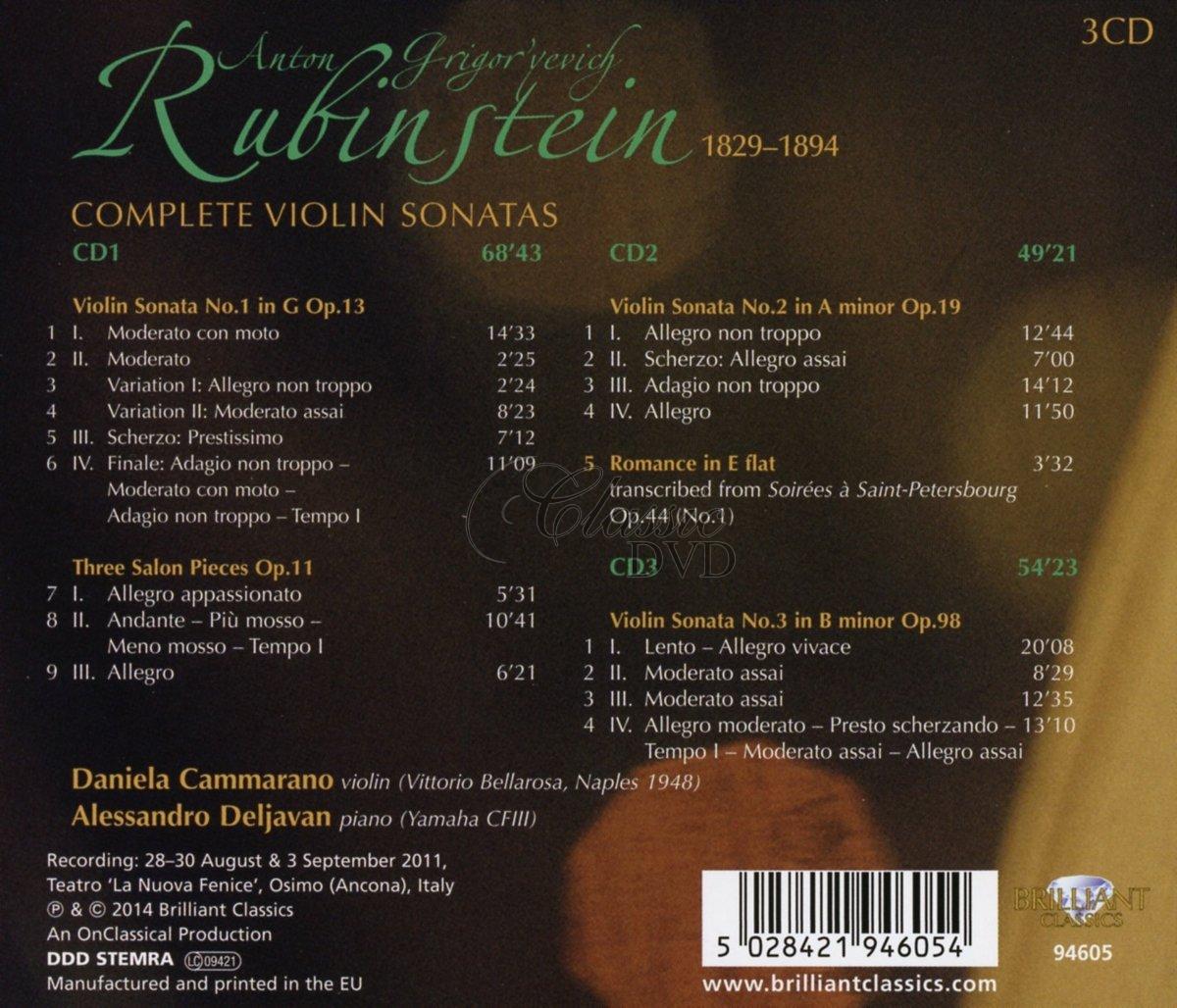 RUBINSTEIN: Complete Violin Sonatas; Daniela Cammarano, Alessandro Deljavan (3CD)