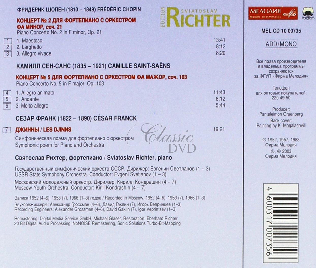 SVIATOSLAV RICHTER Edice Vol.5 CHOPIN, SAINT-SAENS, FRANCK (CD)