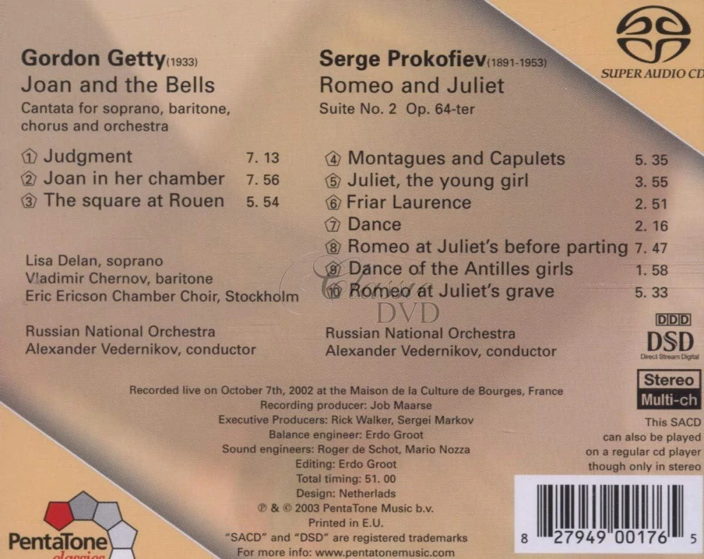 Gordon Getty - Joan and the Bells - Cantata for soprano, baritone, chorus and orchestra / Serge Prokofiev - Romeo and Juliet – Suite No. 2, Op. 64ter (SACD)