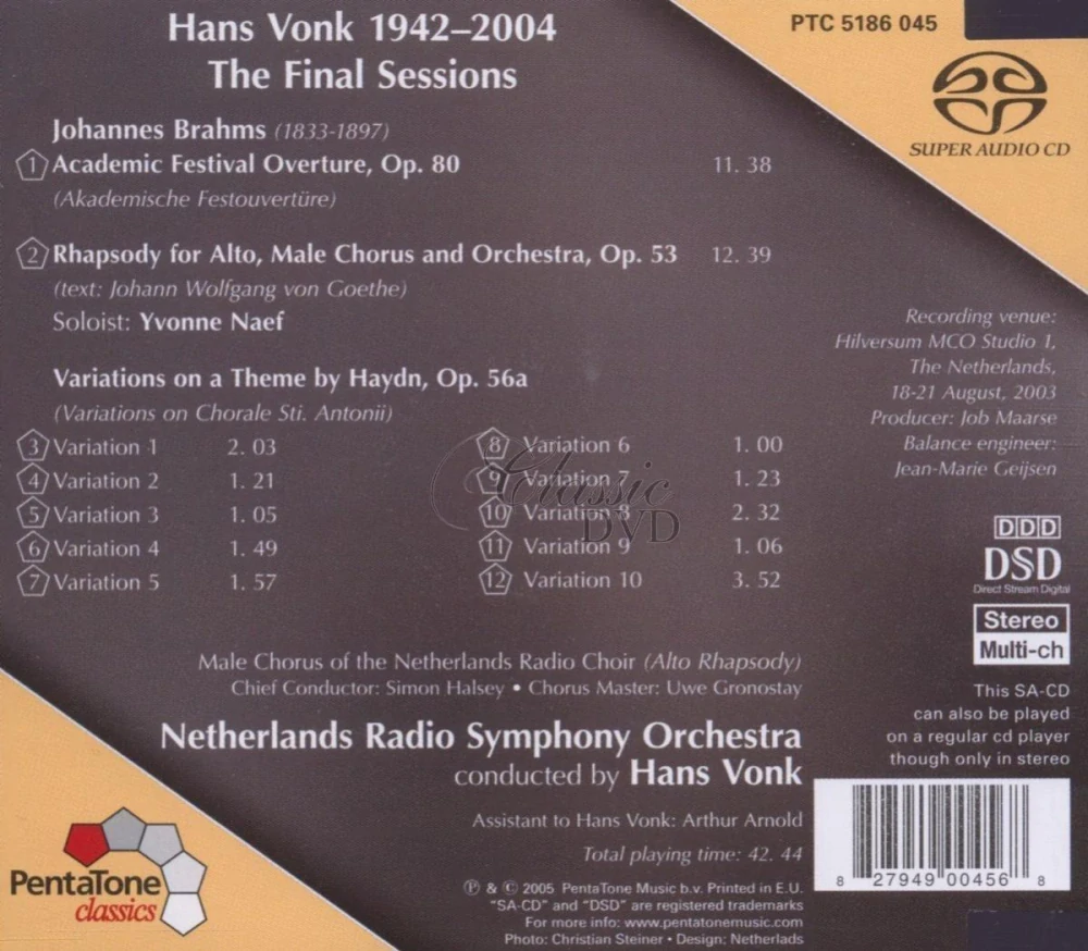 Johannes Brahms: The Final Sessions / Hans Vonk 1942–2004 (SACD)