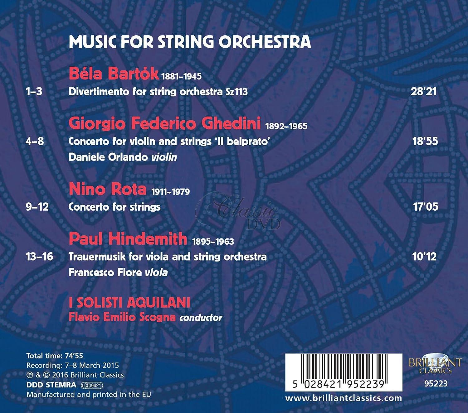 BARTOK, GHEDINI, ROTA, HINDEMITH: Music for String Orchestra (CD)