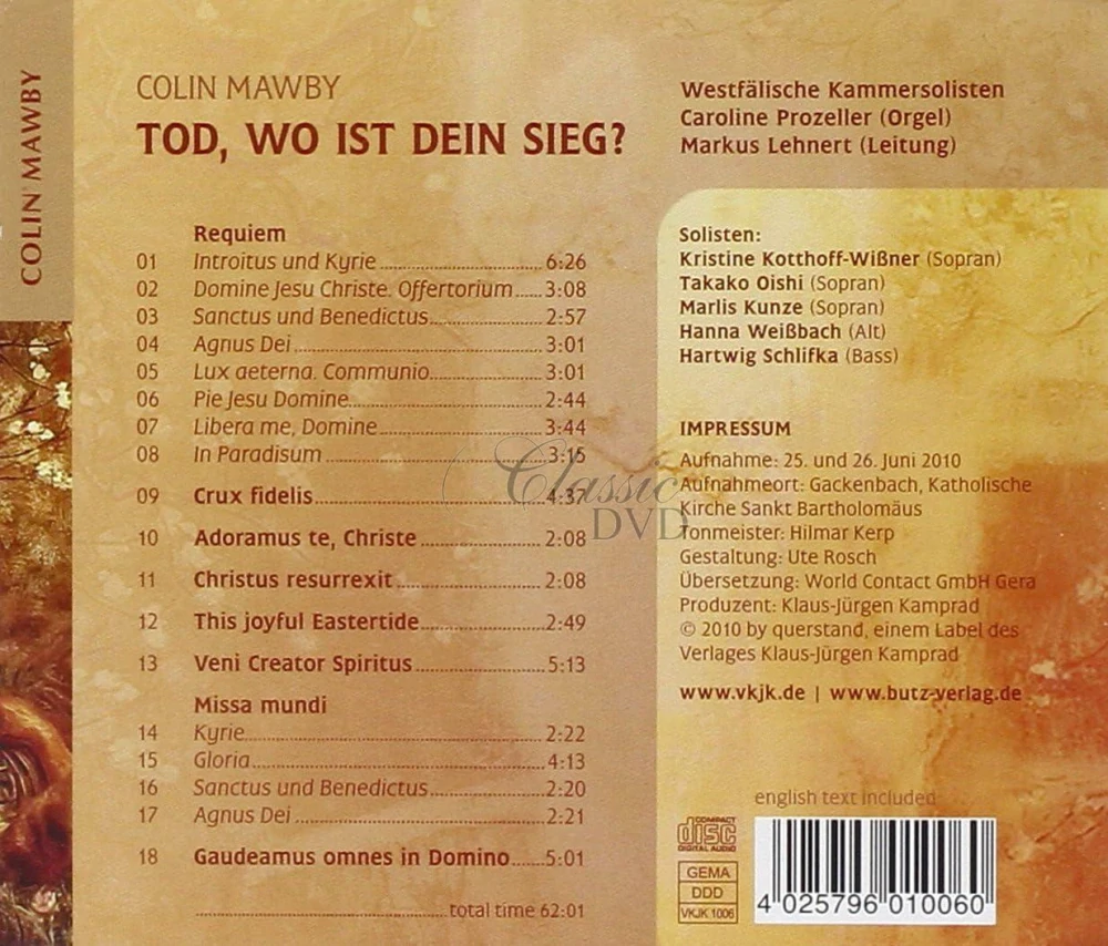 Colin Mawby: Tod, wo ist dein Sieg? – Choral Works (CD)