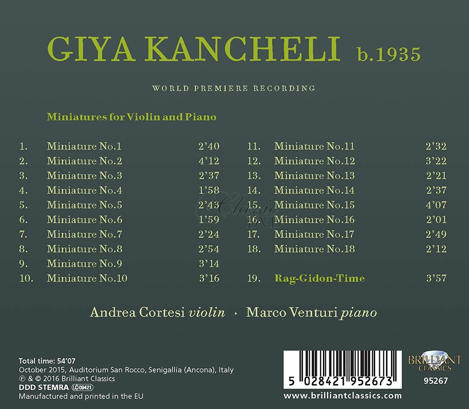 KANCHELI: Miniatures for Violin and Piano; Andrea Cortesi, Marco Venturi (CD)
