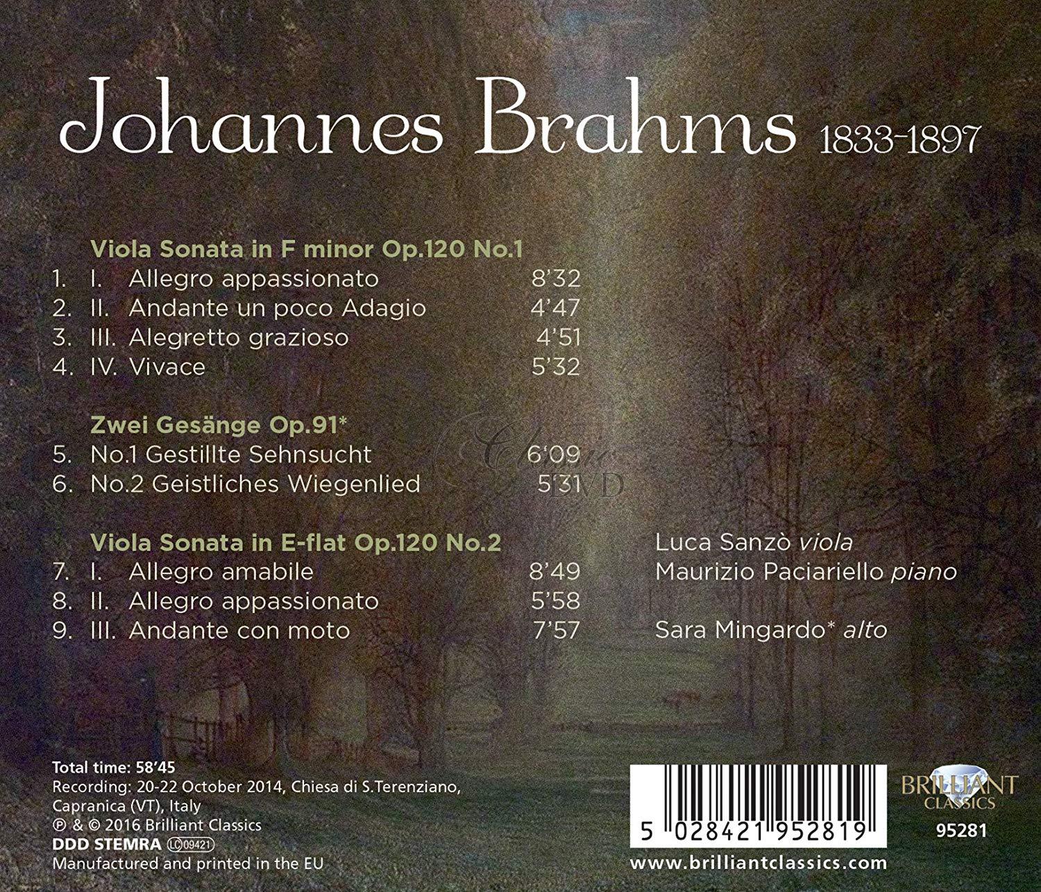 BRAHMS: Viola Sonatas Op.120, 2 Gesange Op.91 (CD)