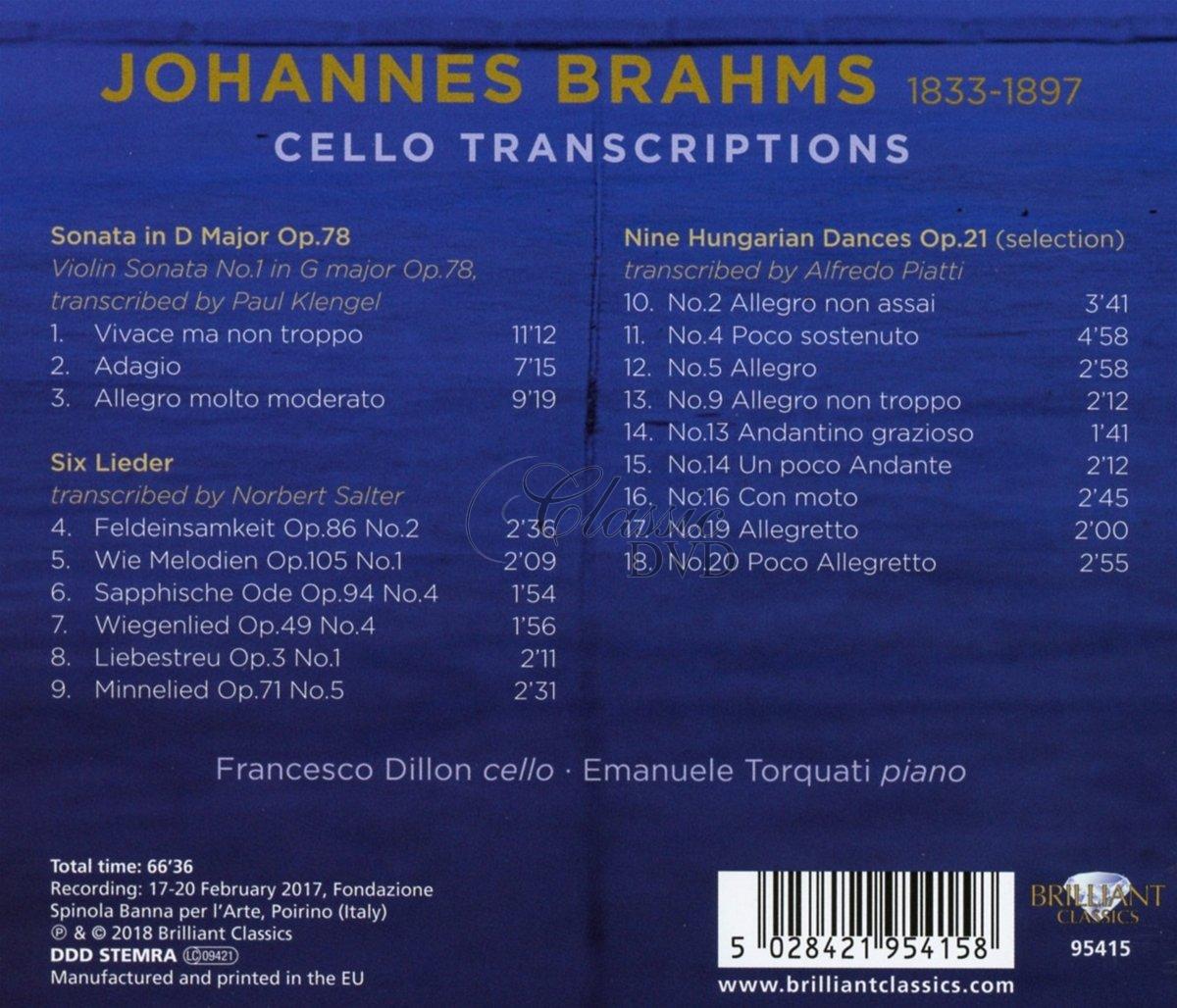 BRAHMS: Cello Transcriptions, Violin Sonata No.1, Songs, Hungarian Dances (CD)