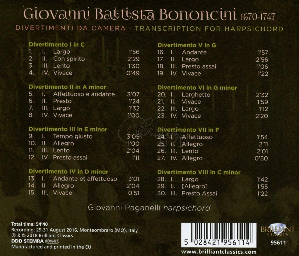 BONONCINI: Divertimenti da Camera, Transcription for Harpsichord (CD)