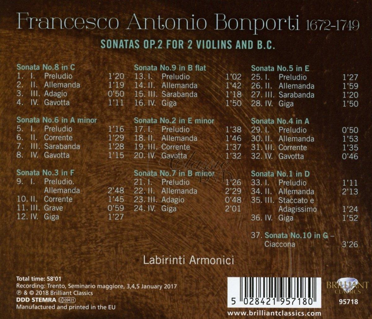 BONPORTI: Sonatas Op.2 for 2 Violins and B.c. (CD)