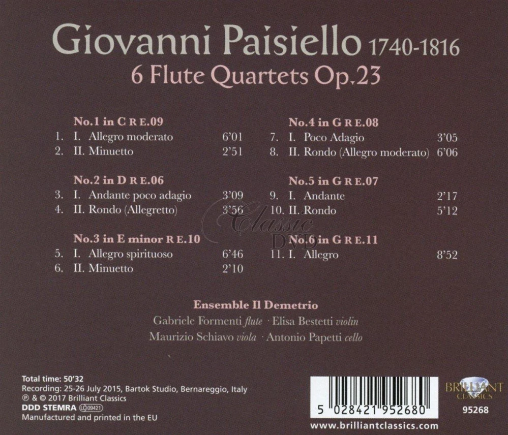 PAISIELLO: 6 Flute Quartets Op.23 (CD)