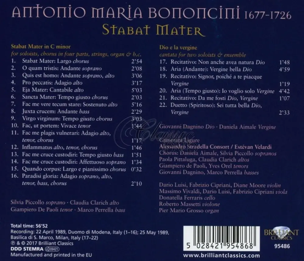 GIOVANNI BONONCINI Stabat Mater; Alessandro Stradella Consort; Estévan Velardi (CD)