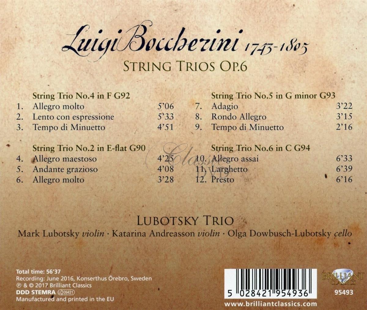LUIGI BOCCHERINI String Trios Op.6 (CD)