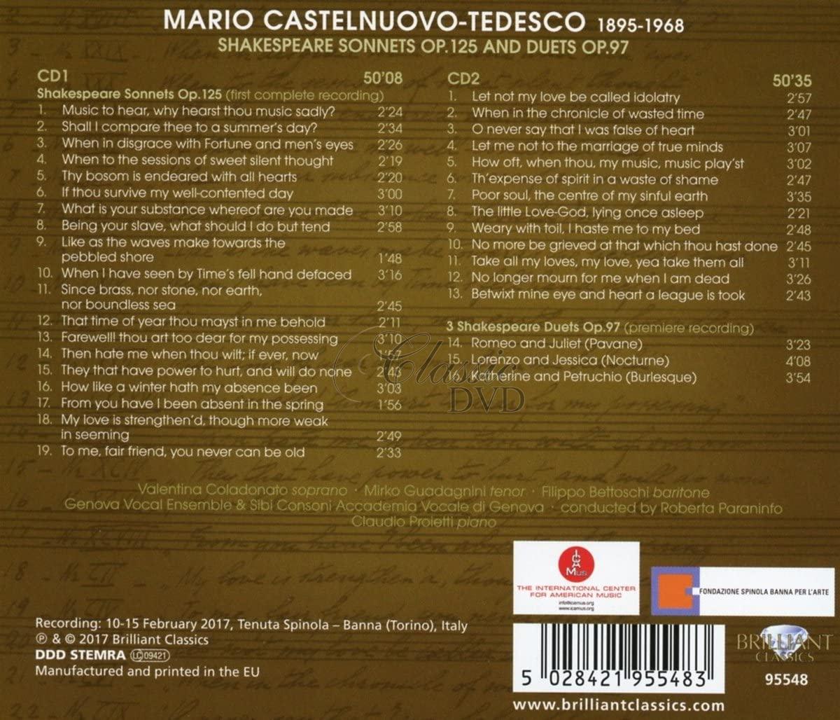 CASTELNUOVO-TEDESCO: Shakespeare Sonnets Op.125 & Duets Op.97 (2CD)