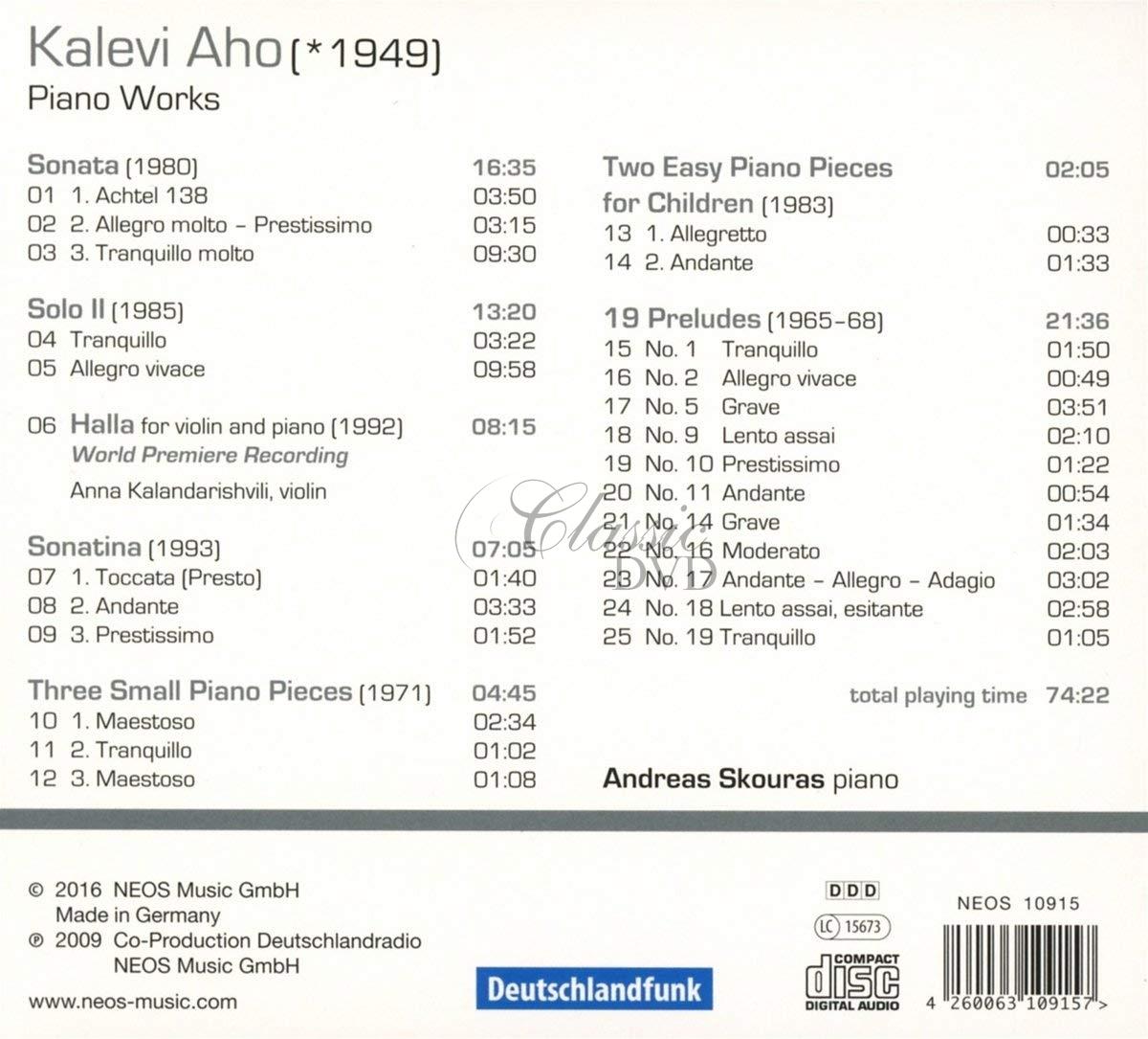 Aho: Piano Works (CD)