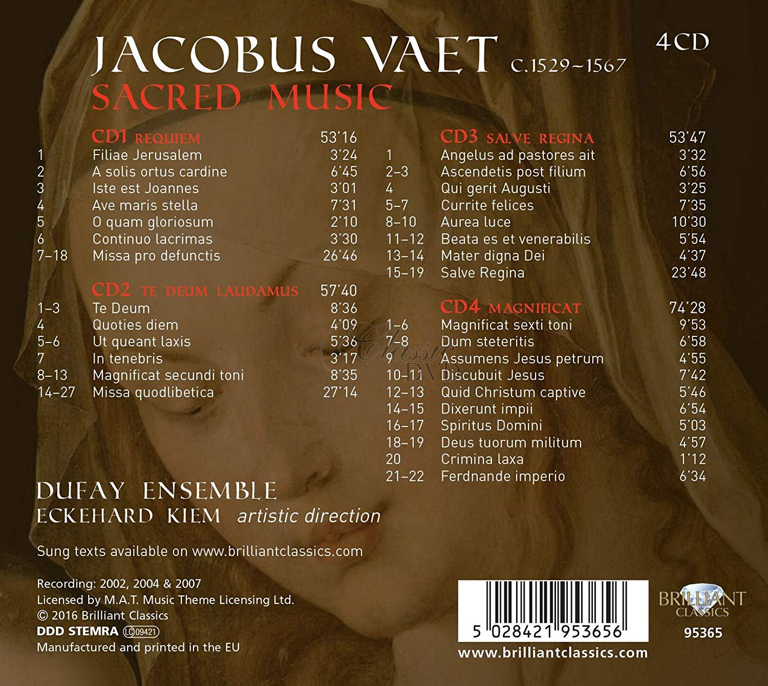 JACOBUS VAET Sacred Music; Dufay Ensemble, Eckehard Kiem (4CD)