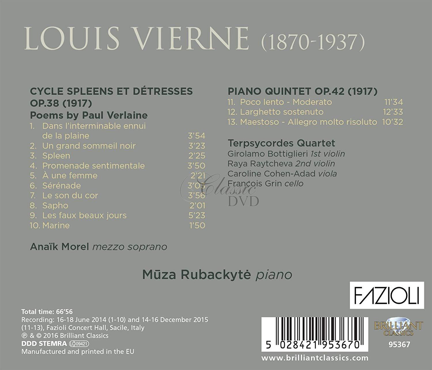 VIERNE: Spleen Et Detresse Op.38, Piano Quintet Op.42; Muza Rubackyte (CD)