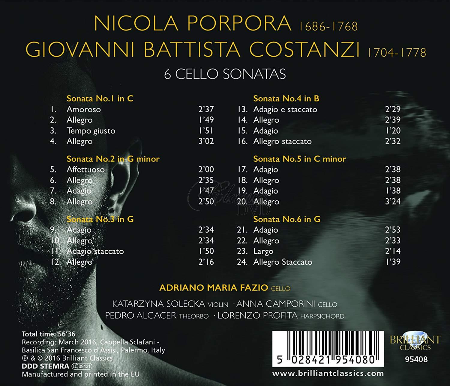 PORPORA COSTANZI 6 Cello Sonatas (CD)