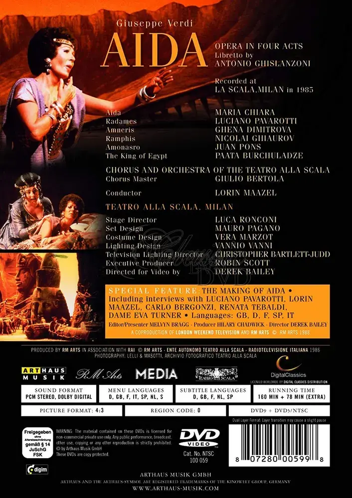 VERDI Aida. Maria Chiara, Ghena Dimitrova, Luciano Pavarotti (2DVD)