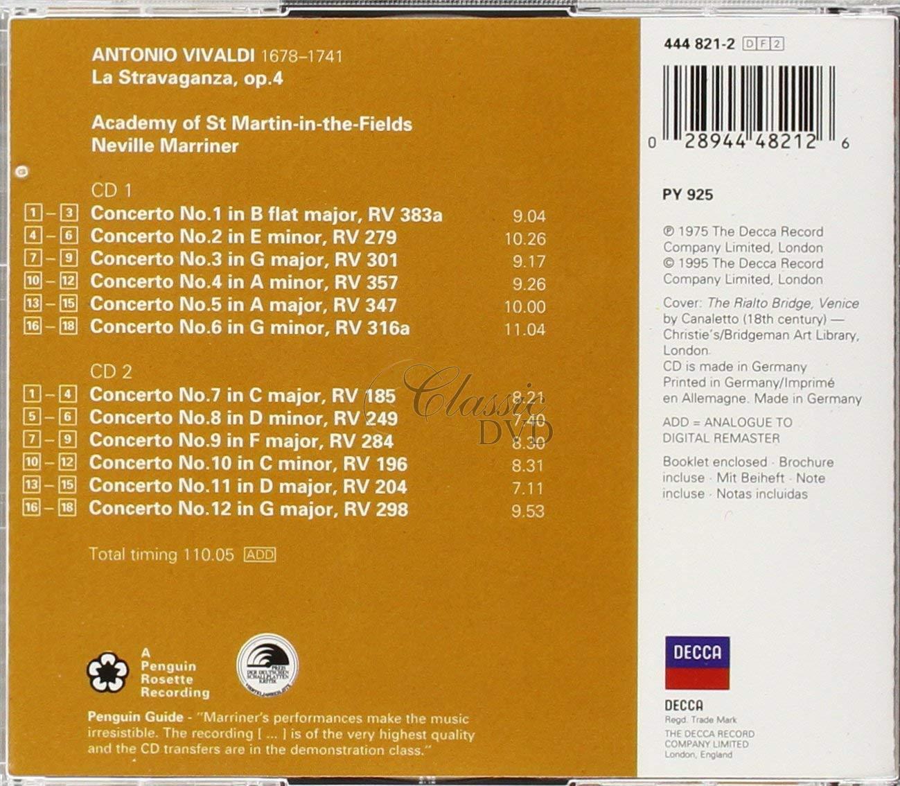 Vivaldi: La Stravaganza. Academy of St. Martin in the Fields, Neville Marriner (2CD)