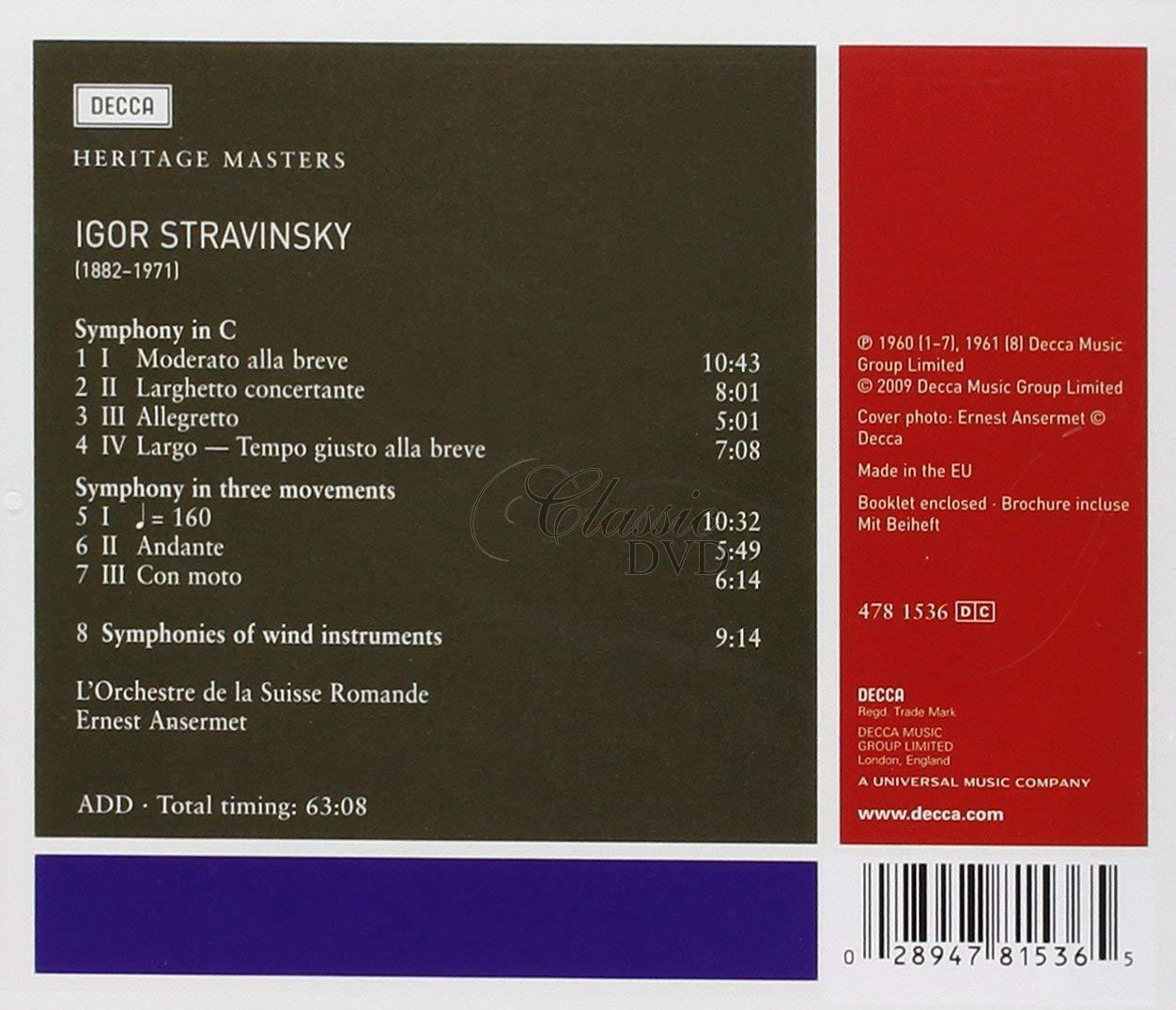 Stravinsky: Symphony in C etc. L'Orchestre de la Suisse Romande. Ernest Ansermet (CD)
