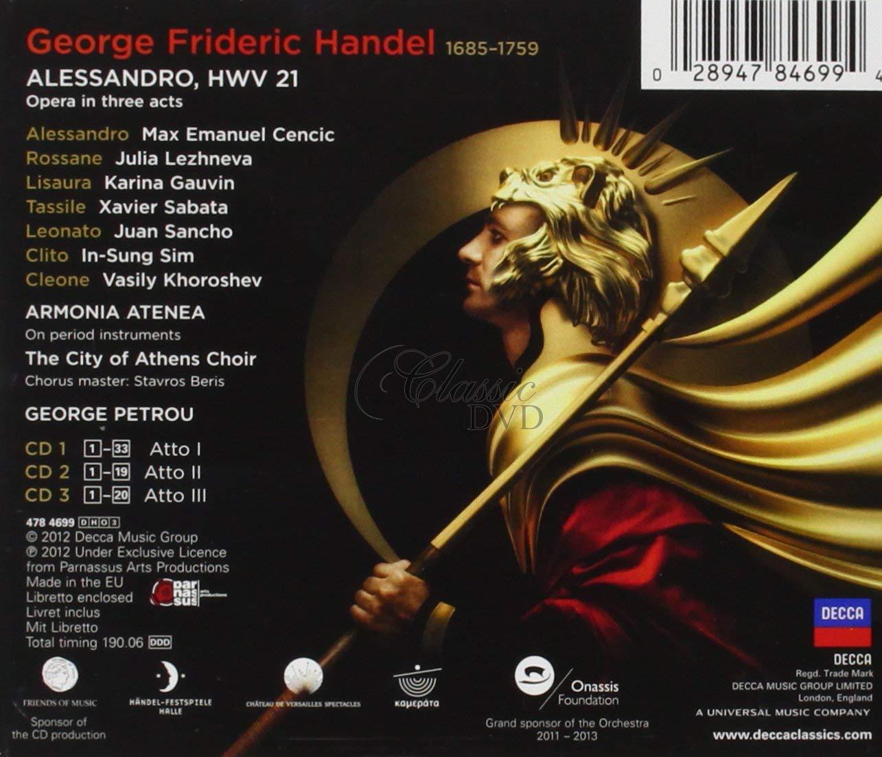 HANDEL - Alessandro, HWV 21. Maxim Emmanuel Cencic, Karina Gauvin, Julia Lezhneva. Armonia Atenea, George Petrou (3CD)