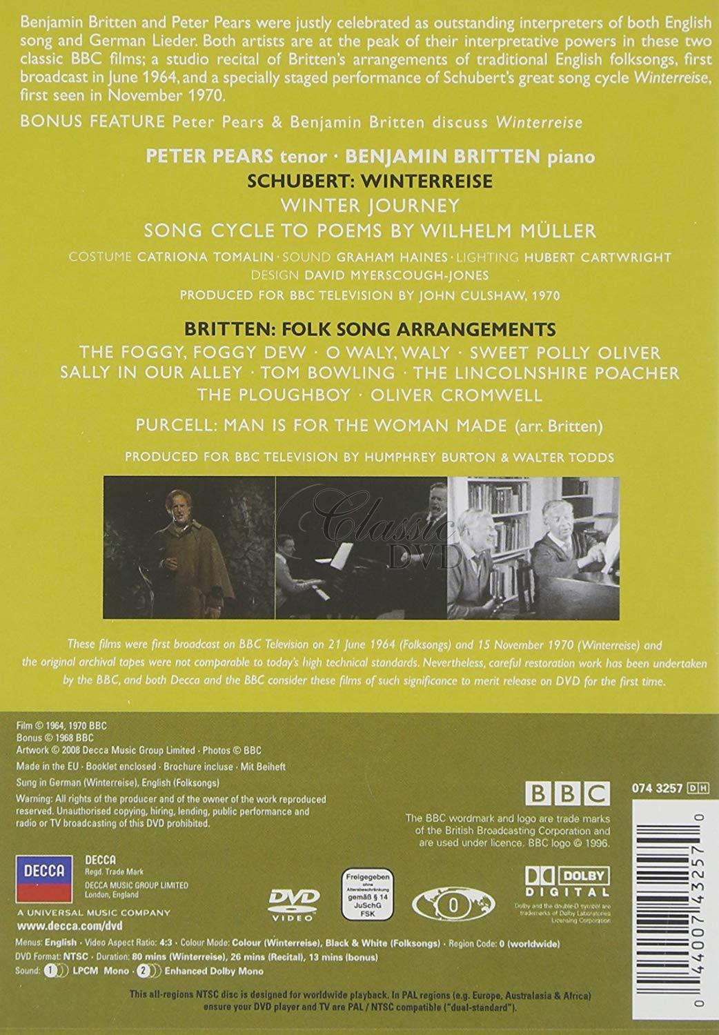 SCHUBERT/BRITTEN - Zimni Cesta/Lidove Pisne. Pears/Britten (DVD)