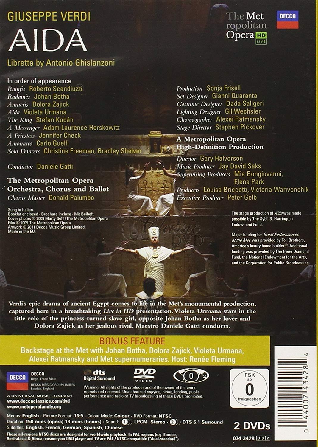 VERDI GIUSEPPE - Aida - Violeta Urmana, Johan Botha, Dolora Zajick, Metropolitan Opera, Daniele Gatti (2DVD)