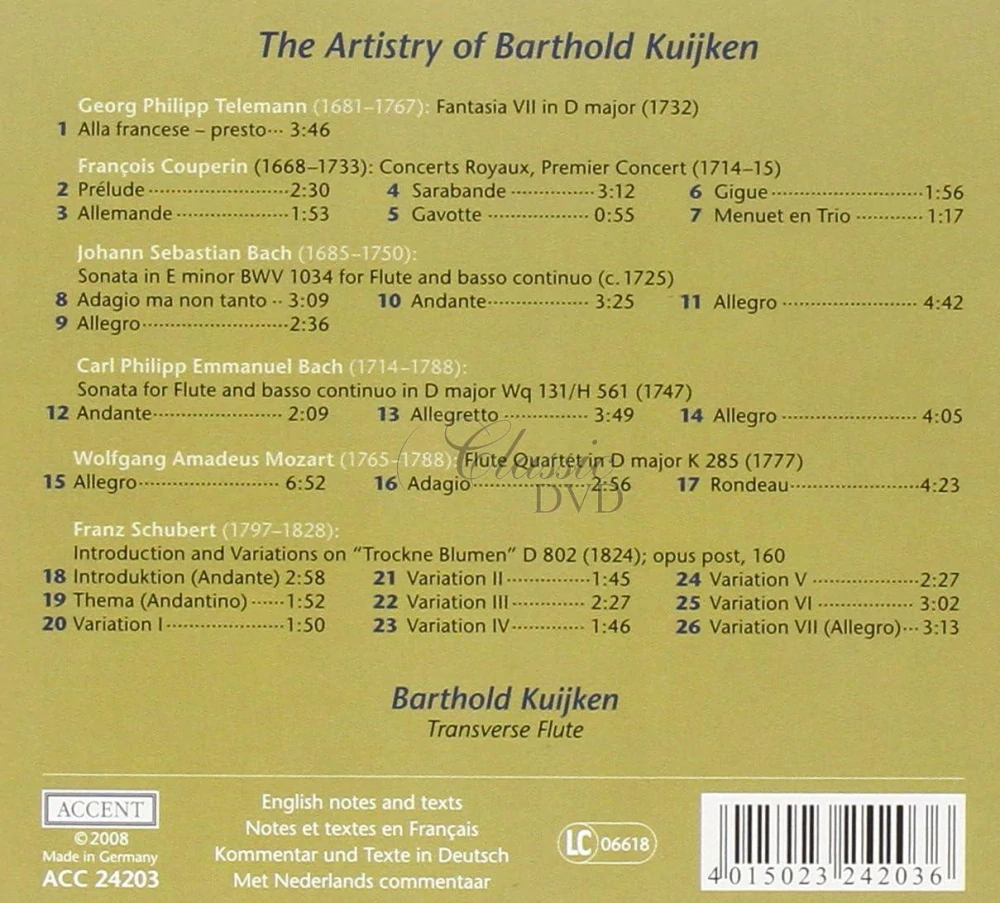 Artistry of Barthold Kuijken (CD)