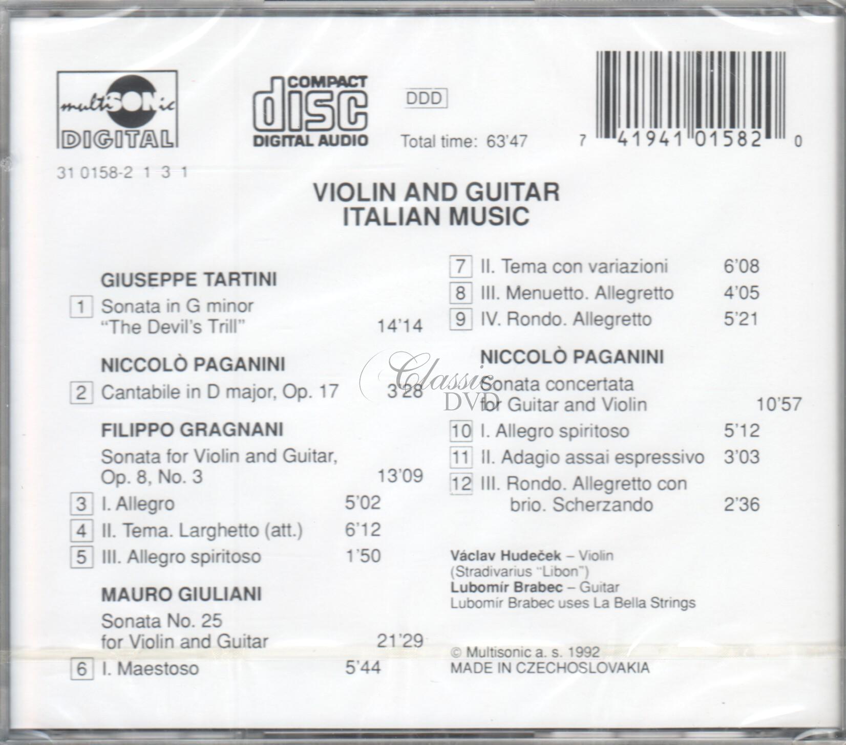 TARTINI.PAGANINI.GRAGNANI.GIULIANI: Violin & Guitar. Brabec,L. (CD)