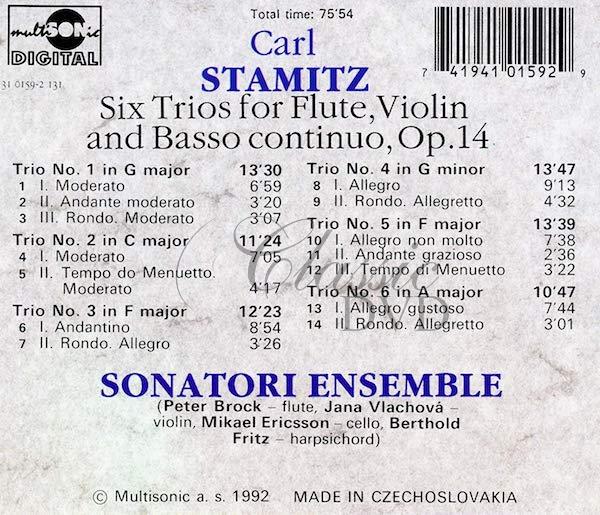 CARL STAMITZ: Six Trios For Flute, Violin And Basso Continuo, Op.14. Sonatori Ensemble (CD)
