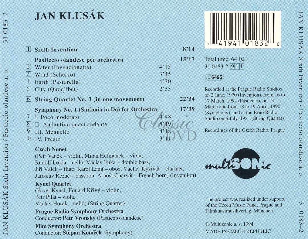 JAN KLUSAK: Sixth Invention. Pasticcio Olandese (CD)