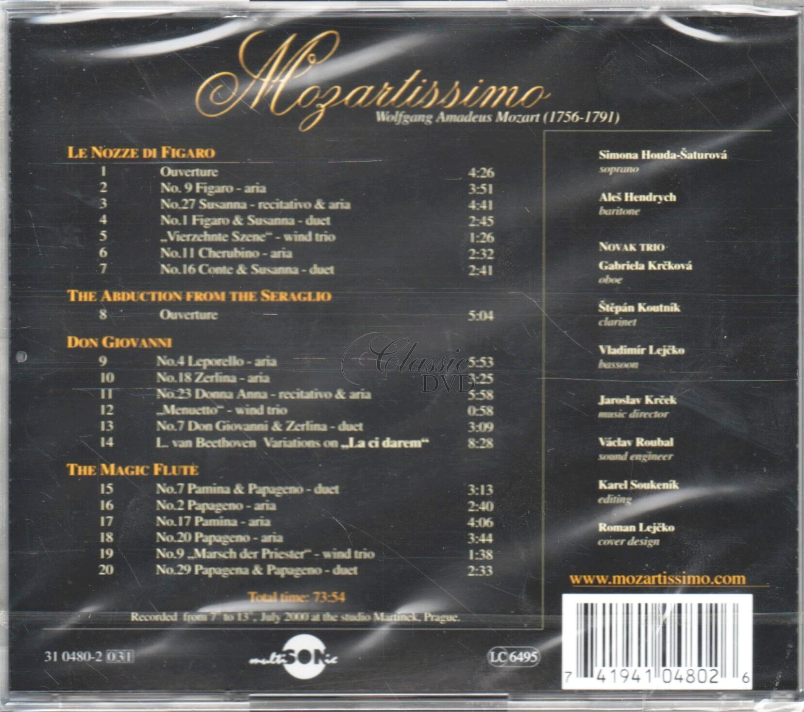 MOZART: Mozartissimo - Famous OPERA & OPERETA - CDtic Arias. Novak Trio (CD)