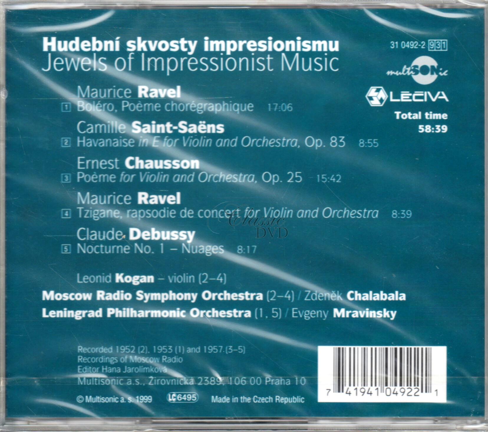 DEBUSSY. RAVEL. CHAUSSON. SAINT-SAENS: Jewels Of Impressionist Music (CD)