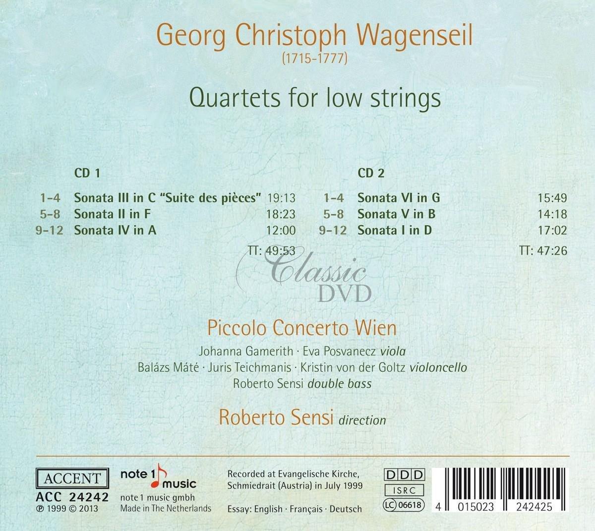 Georg Christoph Wagenseil QUARTETS FOR LOW STRINGS (2CD)