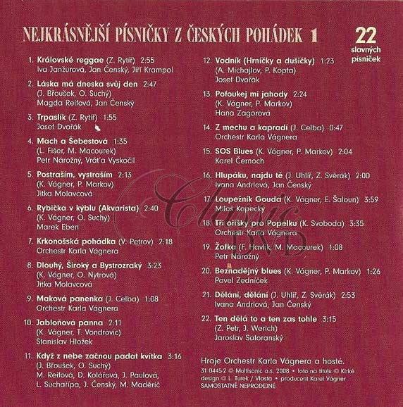 NEJKRÁSNĚJŠÍ PÍSNIČKY Z ČESKÝCH POHÁDEK 1 (CD)