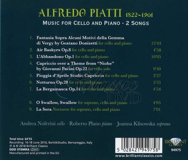 PIATTI: Music for Cello and Piano, 2 Songs (CD)
