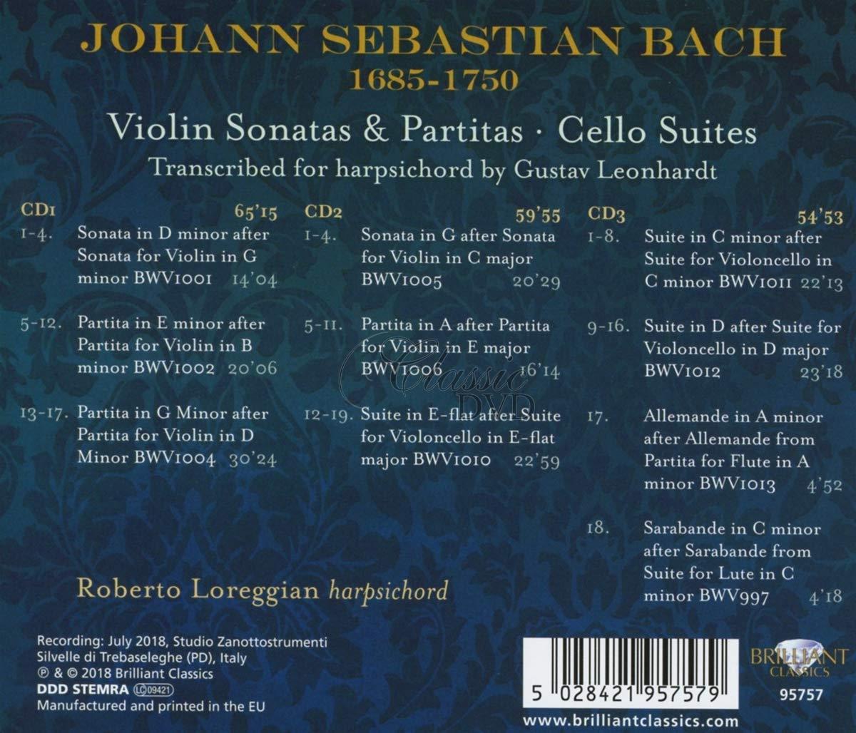 J.S. BACH: Violin Sonatas & Partitas, Cello Suites transcribed for harpsichord by Gustav Leonhardt (3CD)
