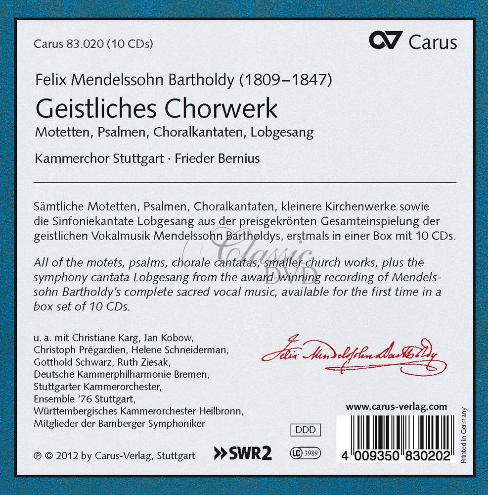 Felix Mendelssohn-Bartholdy - Geistliches Chorwerk - Motetten, Psalmen, Choralkantaten, Lobgesang (10CD)