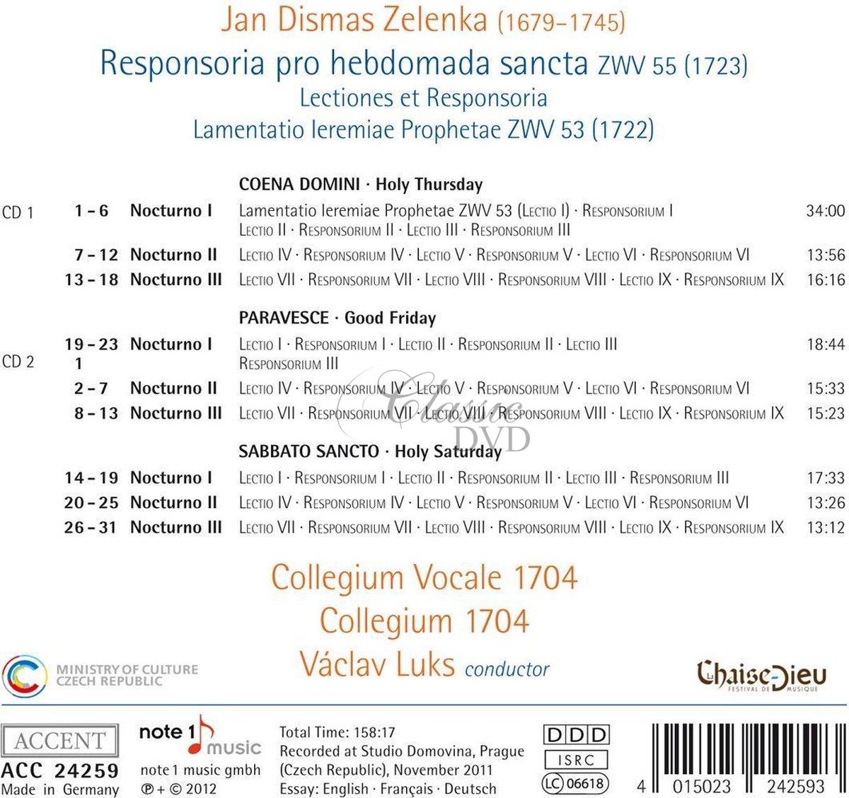 JAN DISMAS ZELENKA Responsoria Pro Hebdomada Sancta ZWV 55 (2CD)