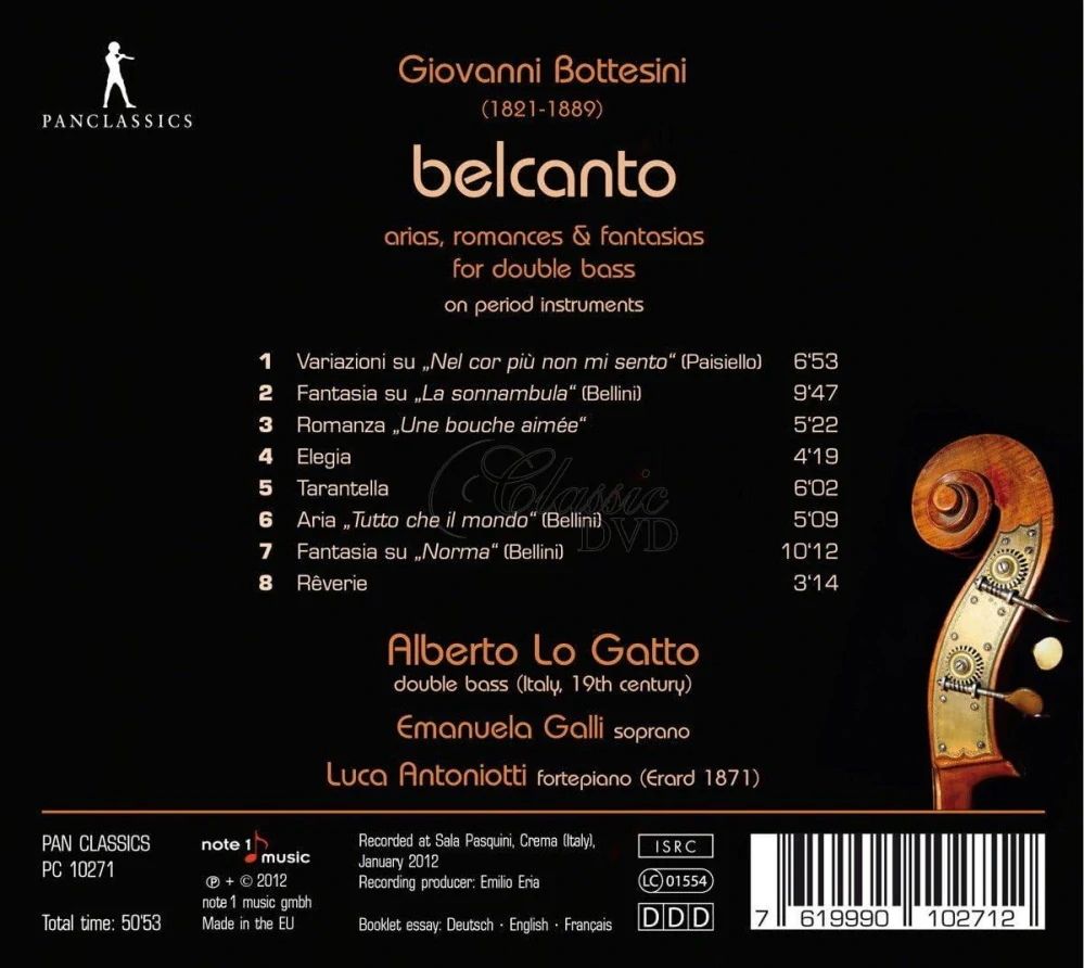 Giovanni Bottesini: Belcanto - Arias, Romances & Fantasias For Double Bass (CD)