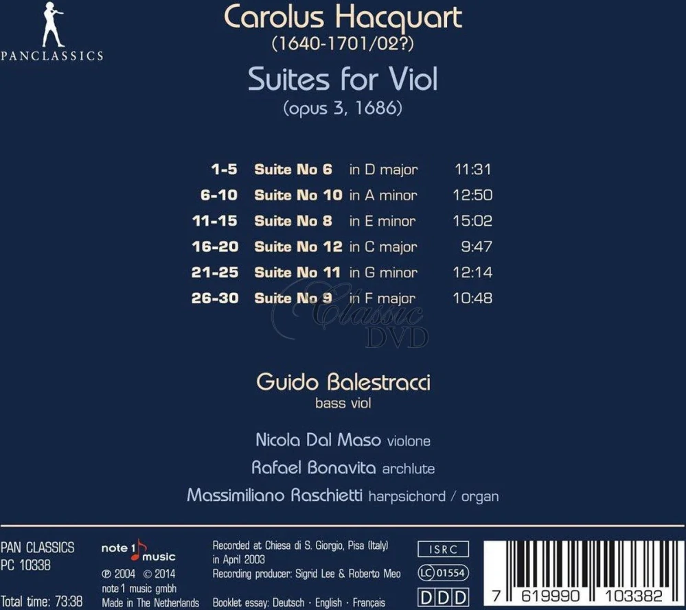 Carolus Hacquart - Suites for Viol (Op. 3, 1686) (CD)